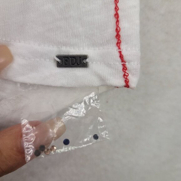 FDJ French Dressing Exotica Print Tee M White Multicolor Short Sleeve Sparkle Ne - Picture 7 of 13